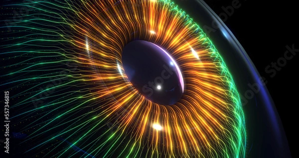 Obraz Optical fibers forming 3d human eye. Artificial intelligence concept. Futuristic technology concept 3d Illustration render.