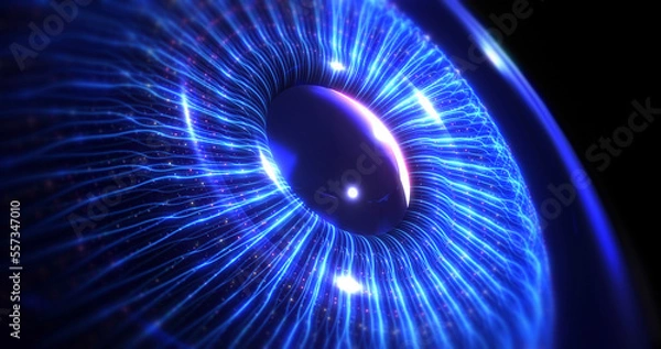 Obraz Optical fibers forming 3d blue human eye. Artificial intelligence concept. Futuristic technology concept 3d Illustration render.