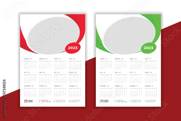 Fototapeta 2023 wall Calendar new year vector illustration. The week starts on Monday. Annual calendar 2023 template. Planner 2023 year. English calendar template. corporate Wall calendar in a minimalist style