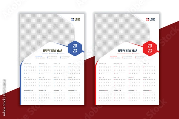 Fototapeta 2023 wall Calendar new year vector illustration. The week starts on Monday. Annual calendar 2023 template. Planner 2023 year. English calendar template. corporate Wall calendar in a minimalist style