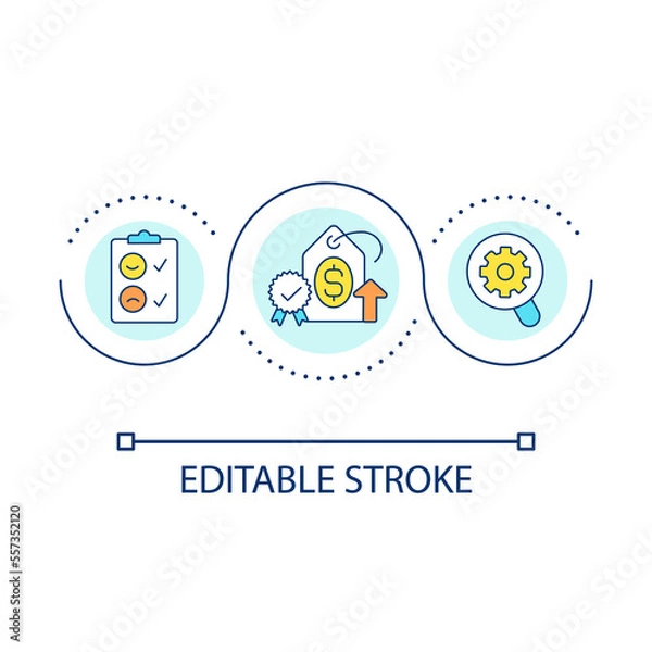 Fototapeta Growing prices loop concept icon. Customers feedback survey. Conduct poll. Business approach abstract idea thin line illustration. Isolated outline drawing. Editable stroke. Arial font used