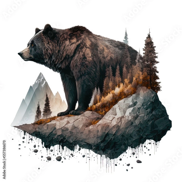 Obraz grizzly brown bear in the wilderness visualization on isolated background