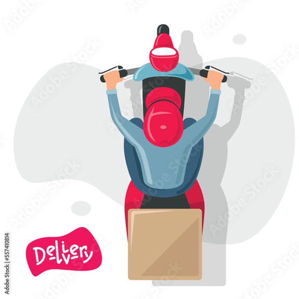 Fototapeta Delivery boy top view vector illustration