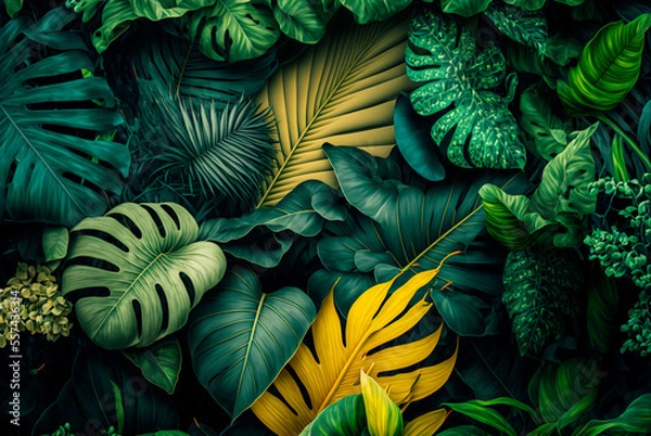 Obraz Tropical Pattern with Jungle Vegetation. Generative AI