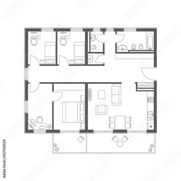 Obraz Plan of the apartment with furniture.