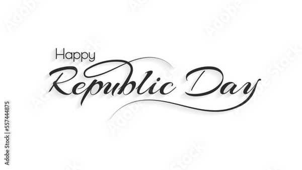 Fototapeta Happy Republic Day Typography. Hand drawn modern vector calligraphy. Simple inscription with swashes, wavy lettering text. Design for holiday greeting card and Social Media Cover