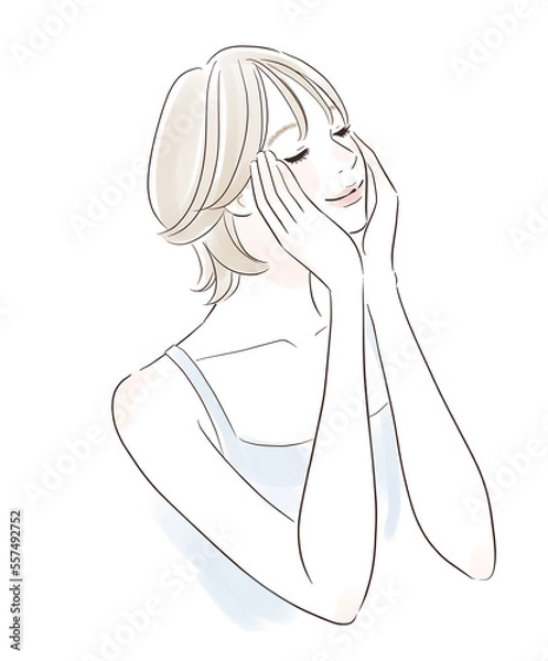 Fototapeta スキンケア　うっとりして目を閉じる笑顔の女性