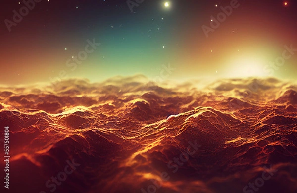 Obraz Colorful galaxy landscape with stars, planets and beautiful light in different colors, abstract design, mysterious out of space texture and visuals 