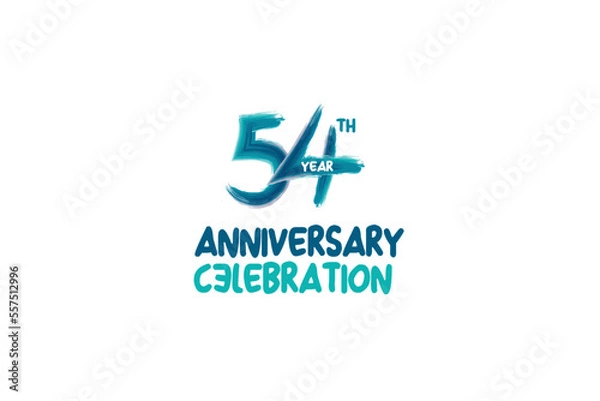 Fototapeta 54th, 54 years, 54 year anniversary celebration fun style logotype. anniversary white logo with green blue color isolated on white background, vector design for celebrating event