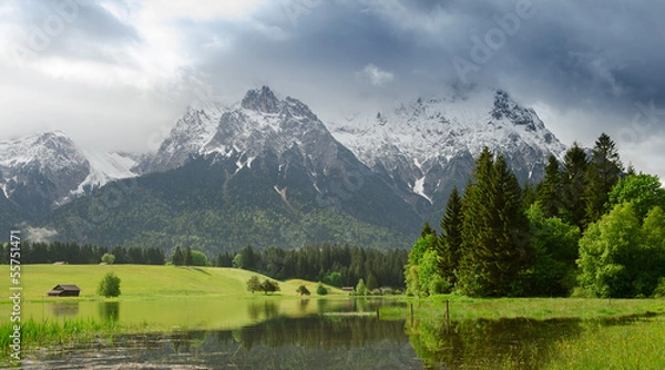 Fototapeta The Karwendel mountain range after a rainstorm in spring.