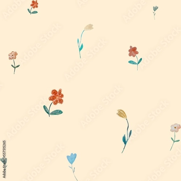 Fototapeta Flowers sketch floral beige pattern a watercolor