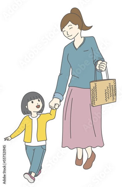 Fototapeta 手をつないで歩く親子