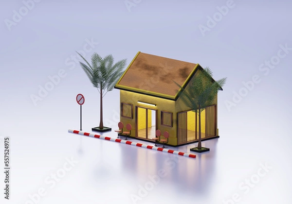 Obraz 3D Rendering Guest House In Isometric View Exterior Background