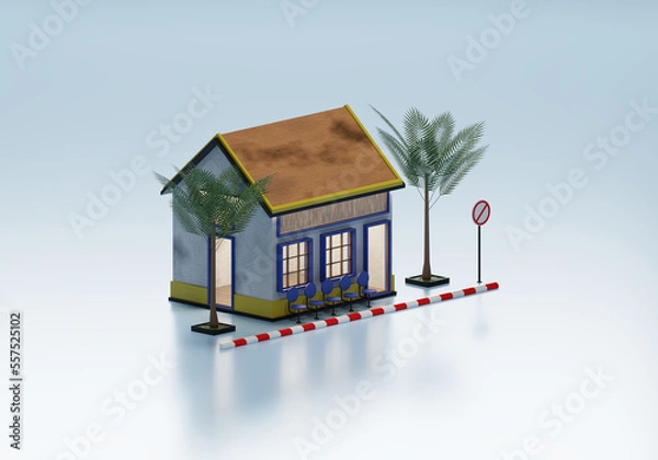 Obraz 3D Rendering Guest House In Isometric View Exterior Background