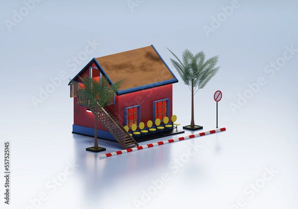 Obraz 3D Rendering Guest House In Isometric View Exterior Background
