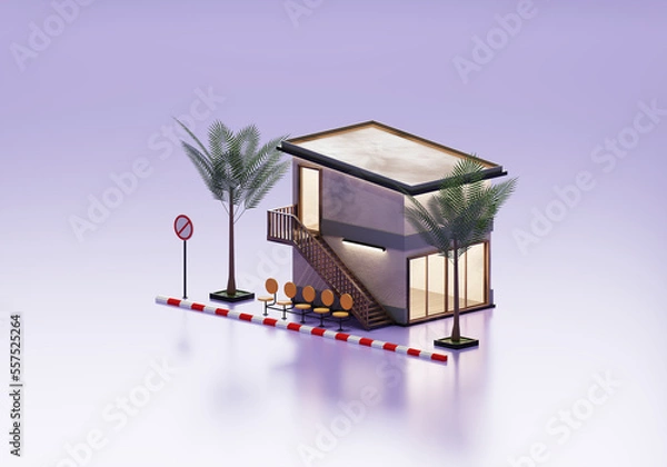 Fototapeta 3D Rendering Guest House In Isometric View Exterior Background