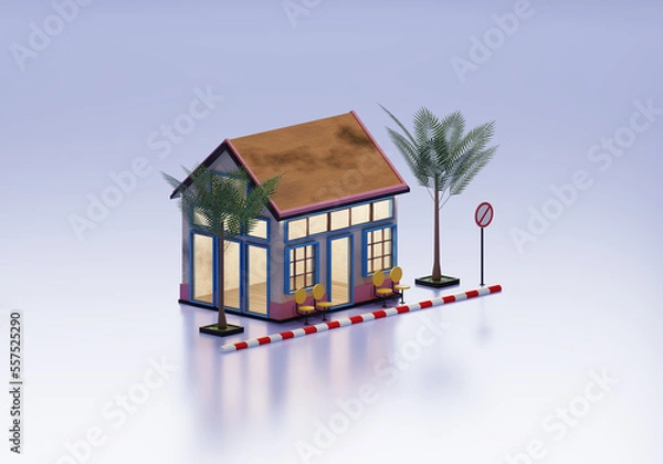Obraz 3D Rendering Guest House In Isometric View Exterior Background