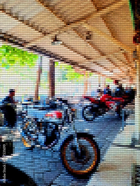 Obraz Abstract patchwork background, inside is a pattern resembling a neatly parked motorcycle.