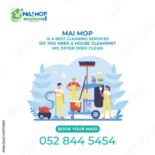 Fototapeta Cleaning service with professional equipment during work An employee of a professional cleaning service in overalls washes the glass of the windows of the facade of the building.