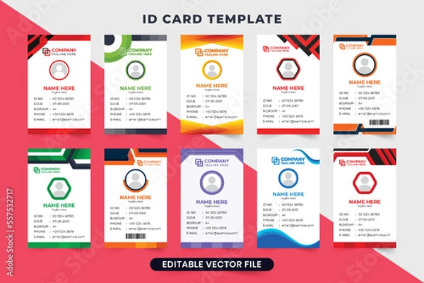 Fototapeta Identification card bundle for business organizations. Office identity card set design with photo placeholders. Employee and student ID card template collection for corporate identity.