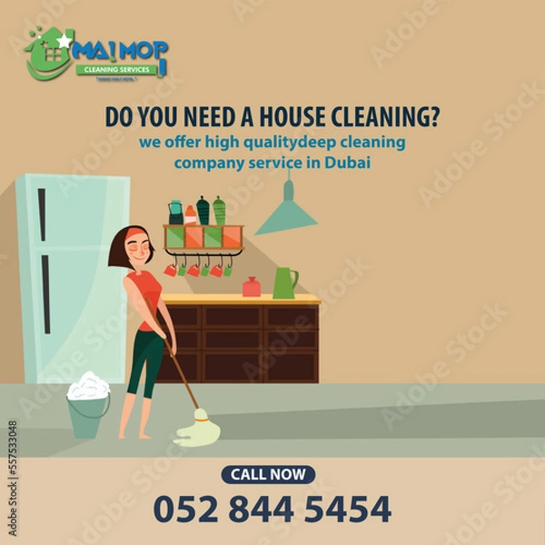 Fototapeta Cleaning service with professional equipment during work An employee of a professional cleaning service in overalls washes the glass of the windows of the facade of the building.