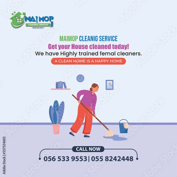 Fototapeta Cleaning service with professional equipment during work An employee of a professional cleaning service in overalls washes the glass of the windows of the facade of the building.