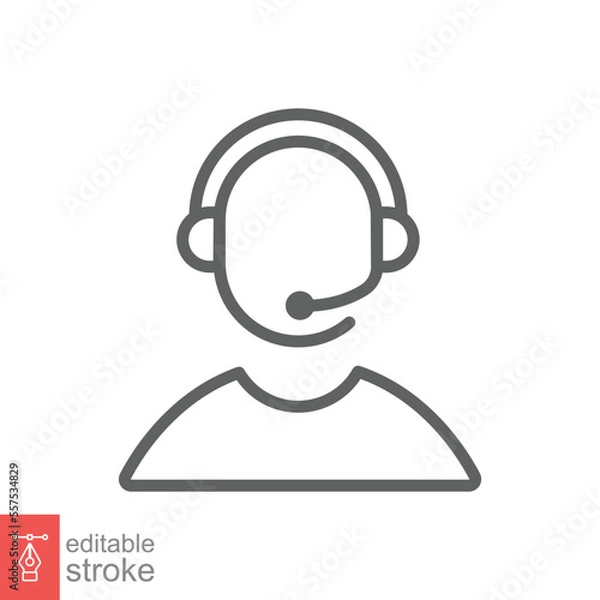 Fototapeta Telemarketer icon. Simple outline style. Call center operator with headset, customer service, telemarketing concept. Thin line, linear symbol. Vector illustration isolated. Editable stroke EPS 10.