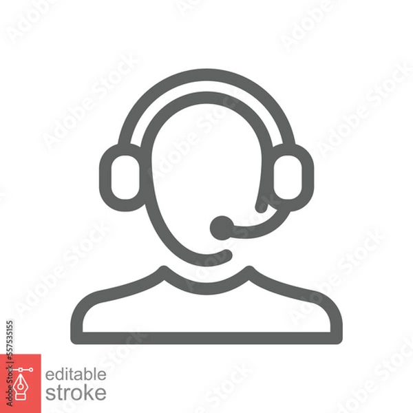 Fototapeta Telemarketer icon. Simple outline style. Call center operator with headset, customer service, telemarketing concept. Thin line, linear symbol. Vector illustration isolated. Editable stroke EPS 10.