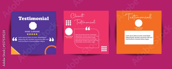 Fototapeta Customer feedback testimonial template vector with star ratings. Client testimonials template design with dark gray and yellow color. Customer feedback review or testimonial layout vector.