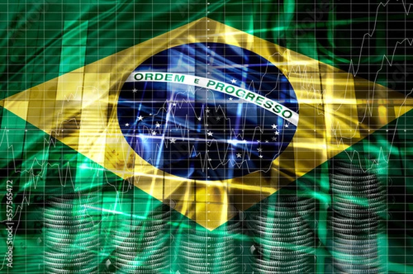 Fototapeta Brazil flag, economic and financial indicators chart, exchange rate variation, stock market crisis