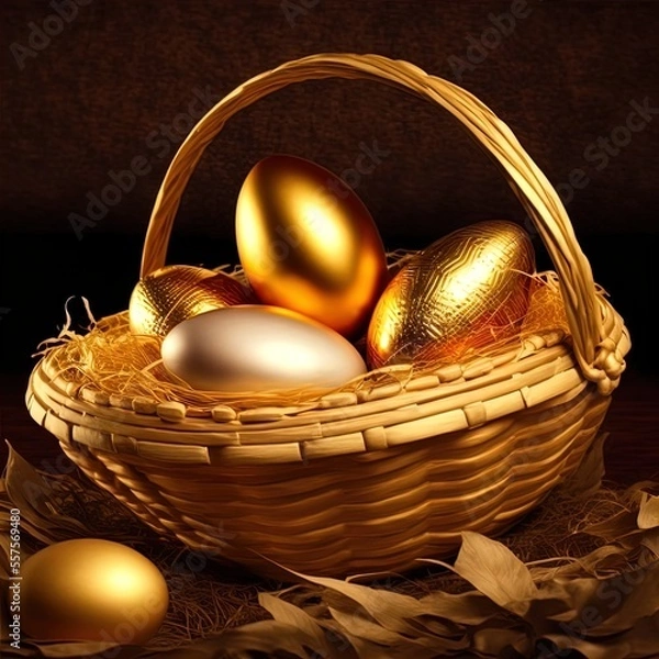 Obraz A basket of golden eggs. Great to show finance, retirement, prosperity and more. 