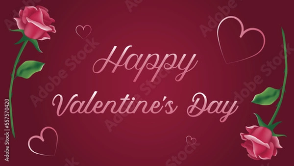 Fototapeta Happy Valentine's Day. Greeting card with rose flowers and hearts. Great for postcards, social networks, website, prints.