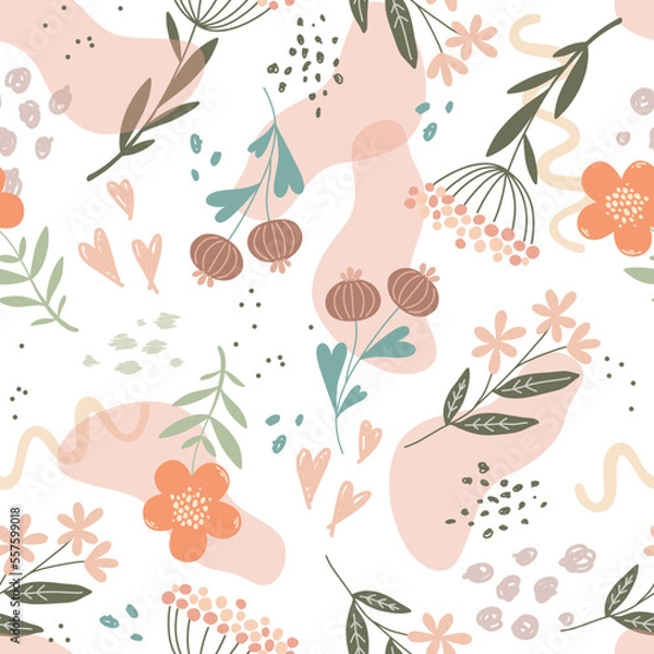 Obraz Pink flowers vector seamless pattern on textured background
