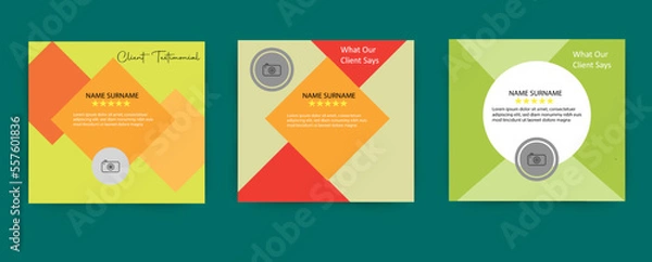 Fototapeta Customer feedback testimonial template vector with star ratings. Client testimonials template design with dark gray and yellow color. Customer feedback review or testimonial layout vector.