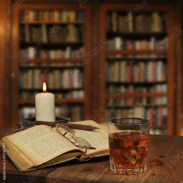 Fototapeta library setting with old books