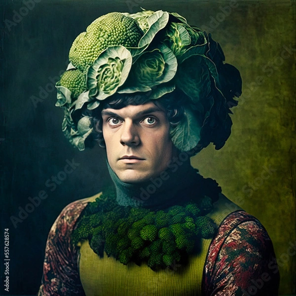 Obraz Generative AI, The man with a cabbage head