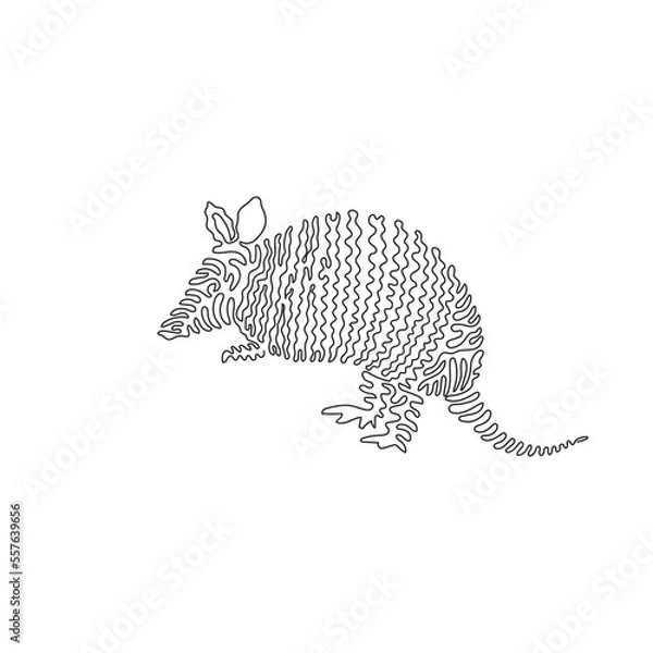 Fototapeta Continuous curve one line drawing of cute armadillo abstract art in circle. Single line editable stroke vector illustration of armadillos find food using their claws for logo, wall decor and poster