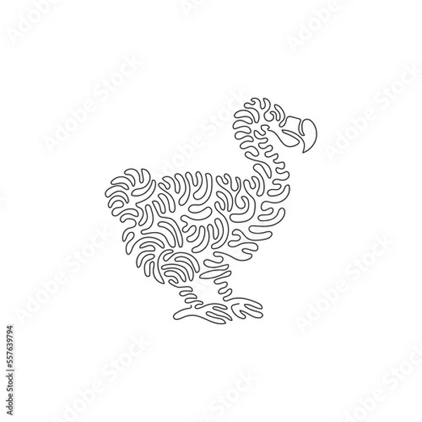 Fototapeta Single curly one line drawing of large and stout birds  abstract art. Continuous line draw graphic design vector illustration an extinct species of bird for icon, symbol, company logo, poster decor