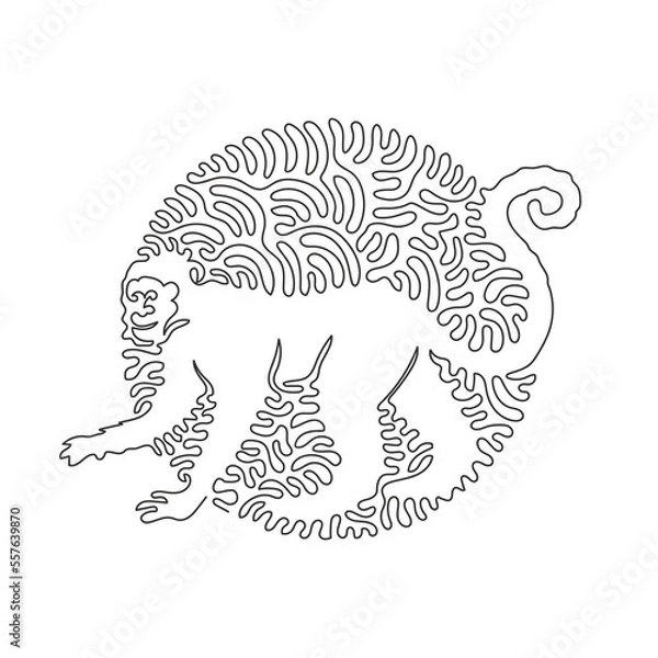 Fototapeta Single curly one line drawing of cute monkey abstract art. Continuous line draw graphic design vector illustration of friendly domestic animal for icon, symbol, company logo, poster wall decor