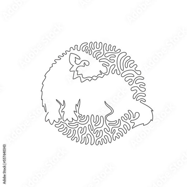 Fototapeta Continuous curve one line drawing of funny animal abstract art in circle. Single line editable stroke vector illustration of ferrets energetic creatures for logo, wall decor and poster print decor