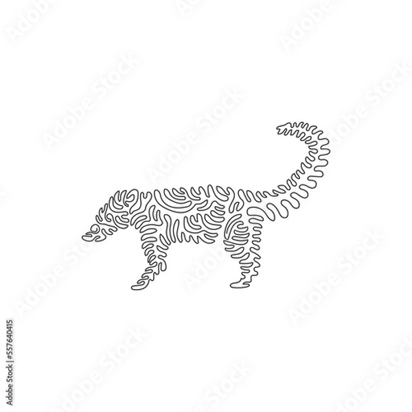 Fototapeta Single one curly line drawing of beautiful furry animal abstract art. Continuous line draw graphic design vector illustration of friendly domestic animal for icon, symbol, logo, and pet lover club