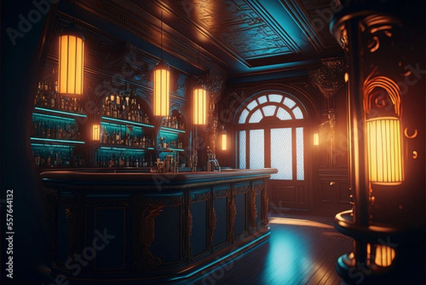 Fototapeta Modern Bright Stylish Speakeasy Bar, generative ai