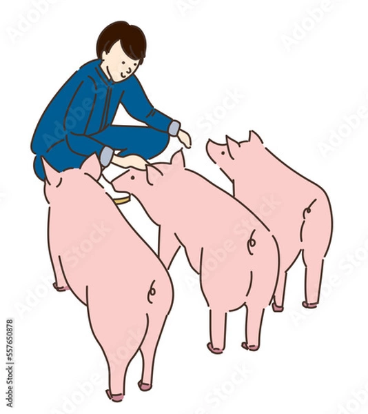 Fototapeta 農業　畜産業　養豚　イラスト