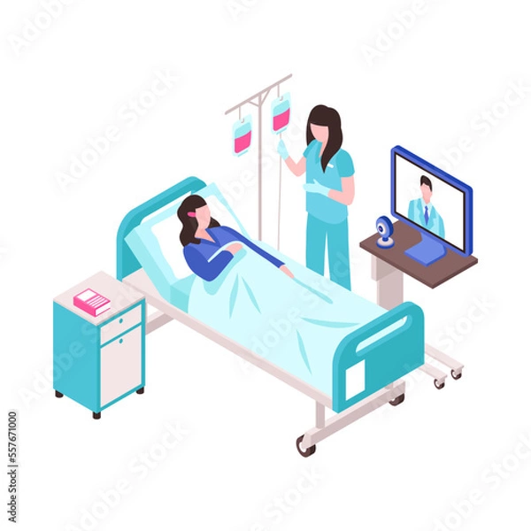 Fototapeta Telemedicine Isometric Icon