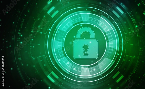 Obraz Digital Padlock on abstract technology background, Technology security concept. Modern safety digital background. Protection system, Cyber Security and safety information, personal data concept