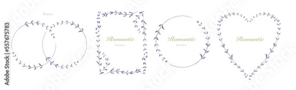 Fototapeta Collection of floral frame with leaves. Design for wedding invitation. Decorative natural elements. Vector illustration of laurel branches on white background.