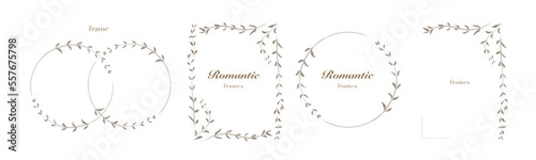 Fototapeta Vector Floral Frames with Laurel Leaves - Botanical Borders for Wedding Invitations, Branding, and Social Media Design