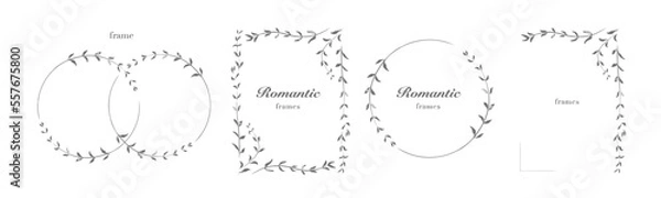 Fototapeta Collection of floral frame with leaves. Design for wedding invitation. Decorative natural elements. Vector illustration of laurel branches on white background.