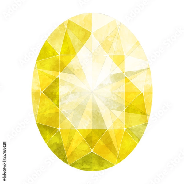 Fototapeta オーバルブリリアントカットの黄色いジュエリー水彩イラスト画像