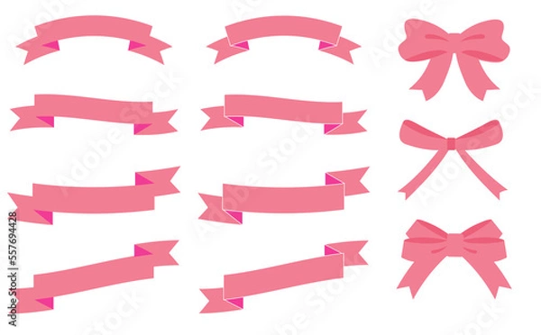 Obraz ピンクのかわいいリボンイラストセット